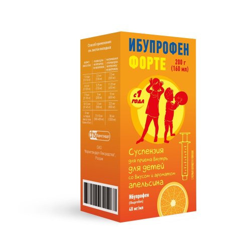 Ибупрофен Форте сусп. для пр.внутрь для детей Апельсин 40мг/мл 160мл+шприц 