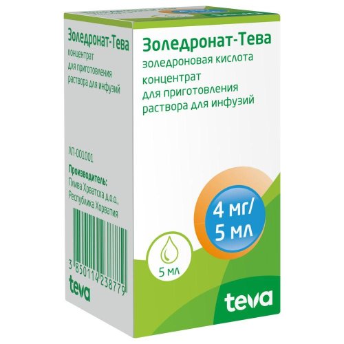 Золедронат-Тева конц. пригот. р-ра д/инф. 4мг/5мл фл. 5мл №1